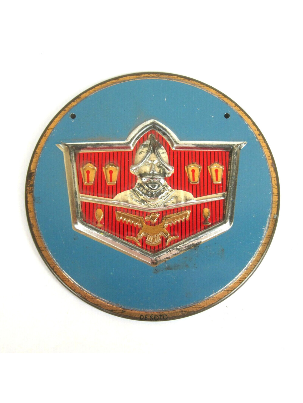 Vintage 1950s Wheaties Cereal DeSoto Metal Automobile Car Emblem Badge 3" Round